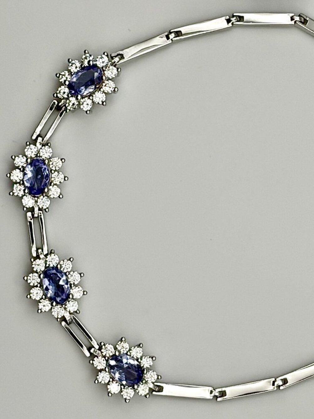 Tanzanite bracelet in sterling silver features oval-shaped gemstone.  Size7-8